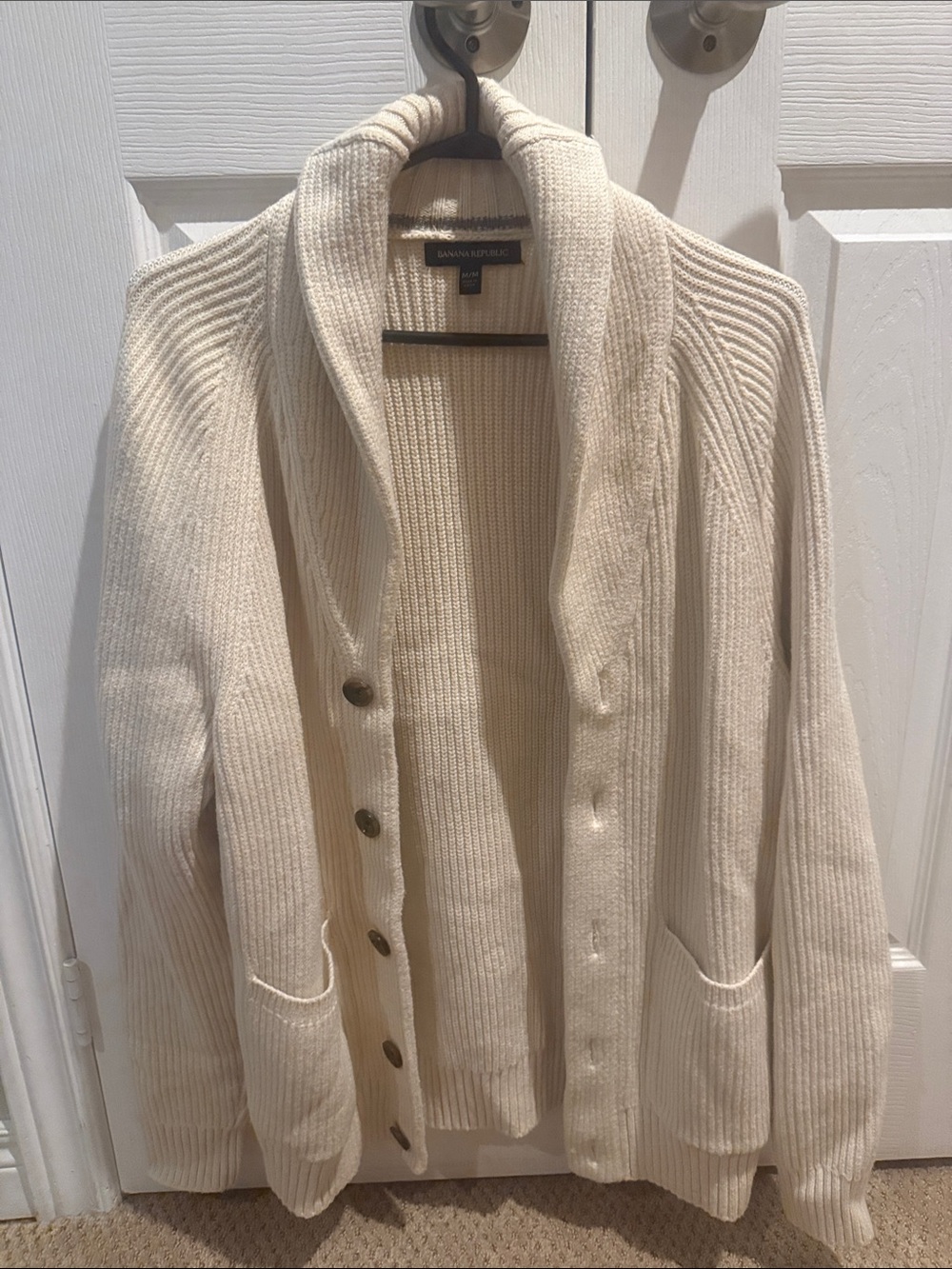 Banana Republic Cream Shawl-Collar Ribbed Button Cardigan